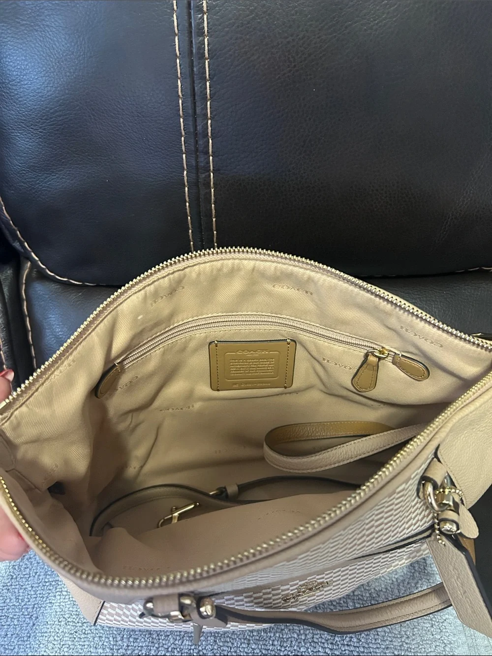Coach Cream Woven Leather Satchel with Gold Hardware